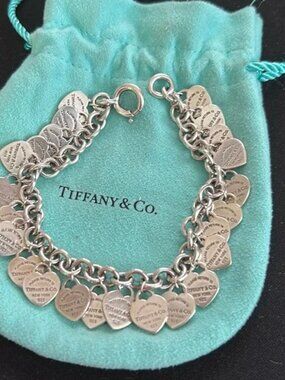 Tiffany & Co 925 Silver Multi Heart Charm Bracelet Full Set